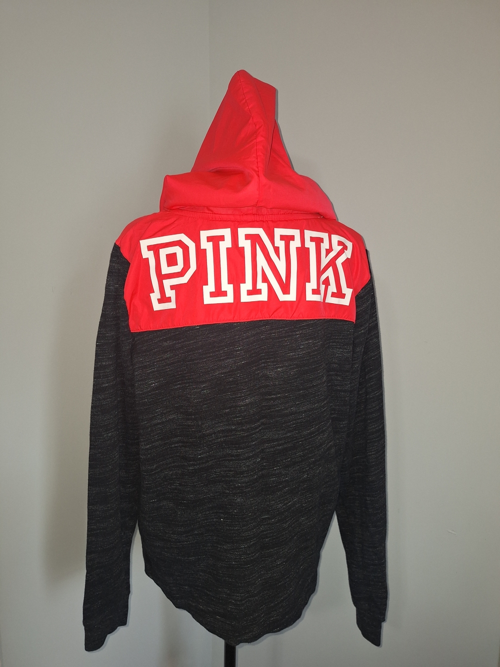Victoria's Secret PINK Black & Pink Hooded Colorblock Pullover